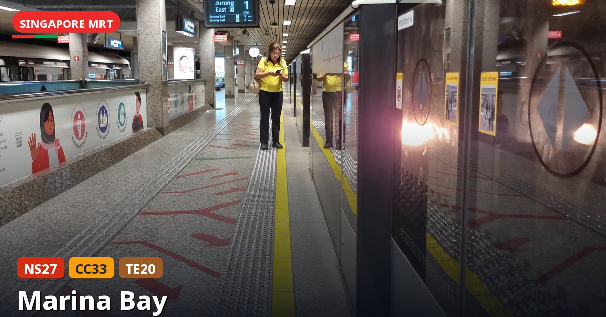 Marina Bay MRT station in Singapore — North South Line, Circle Line, Thomson-East Coast Line (NS27 / CC33 / TE20)